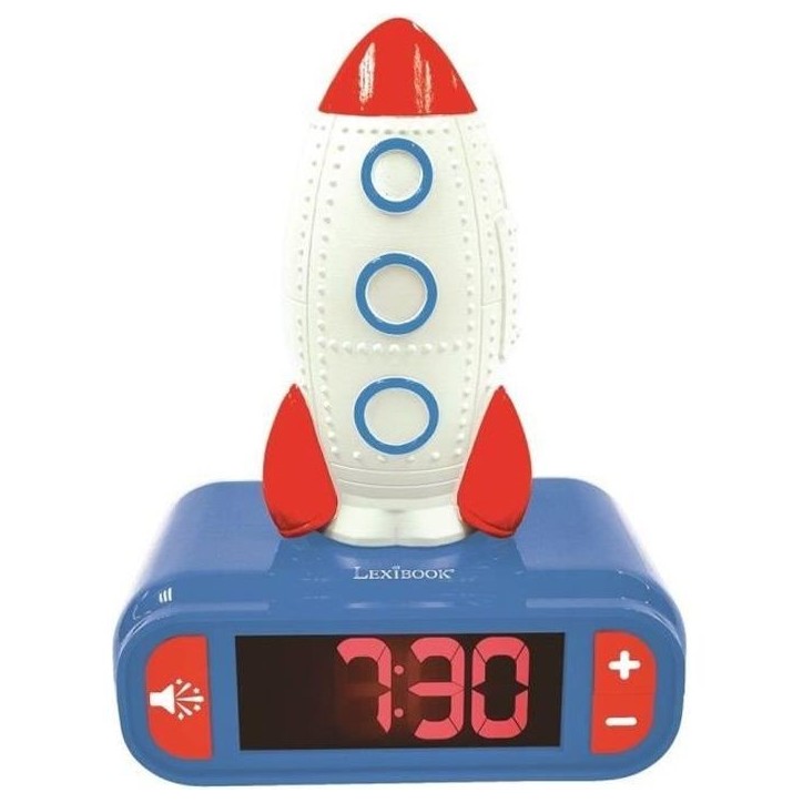 Réveil veilleuse digital LEXIBOOK - Fusée - 3D lumineux et sonore - Bleu, blanc et rouge - Enfant Réveil veilleuse digital LEXIBOOK - Fusée - 3D lumineux et sonore - Bleu, blanc et rouge - Enfant