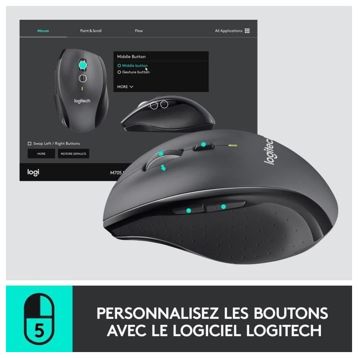 Souris - Sans fil - Logitech - M705 Marathon - Gris
