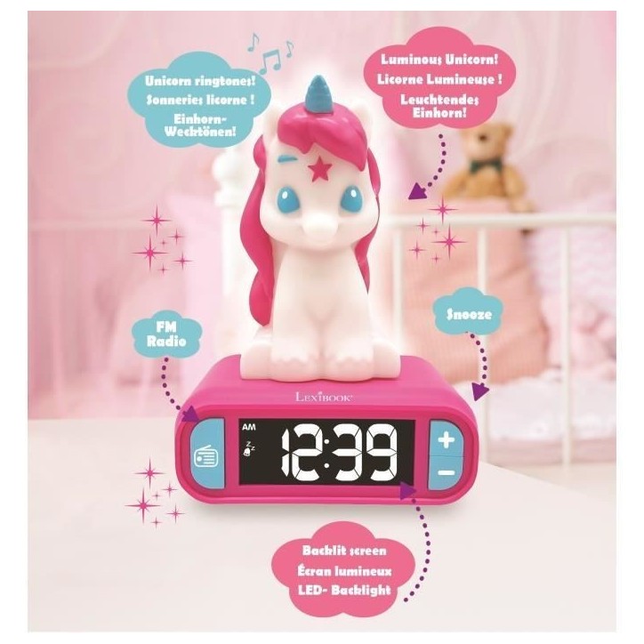 Réveil veilleuse digital LEXIBOOK - Licorne - 3D lumineux et sonore - Blanc et rose - Enfant Réveil veilleuse digital LEXIBOOK - Licorne - 3D lumineux et sonore - Blanc et rose - Enfant