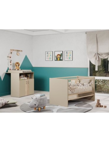 Chambre bébé Duo : Lit 70 x 140 cm + Commode a langer BERRY - Cappuccino - TREND TEAM