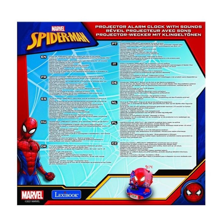 LEXIBOOK - Spiderman - Réveil projecteur avec effets sonores et veilleuse intégrée LEXIBOOK - Spiderman - Réveil projecteur avec effets sonores et veilleuse intégrée