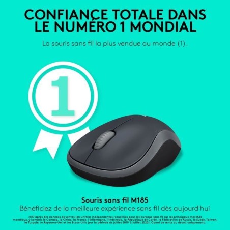 Souris - Sans fil - Logitech - M185 - Gris - Ambidextre