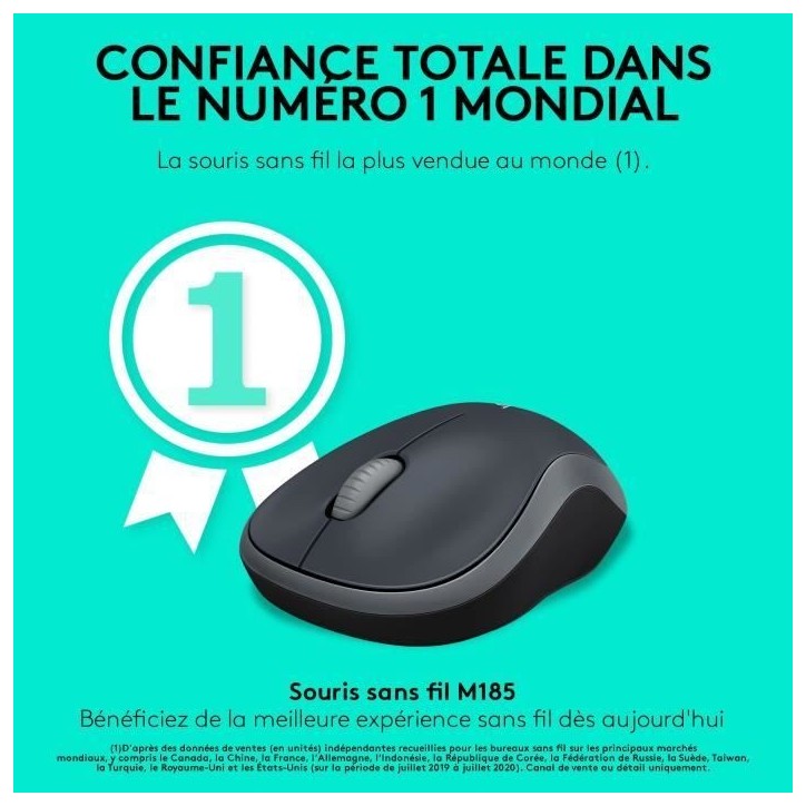 Souris - Sans fil - Logitech - M185 - Gris - Ambidextre