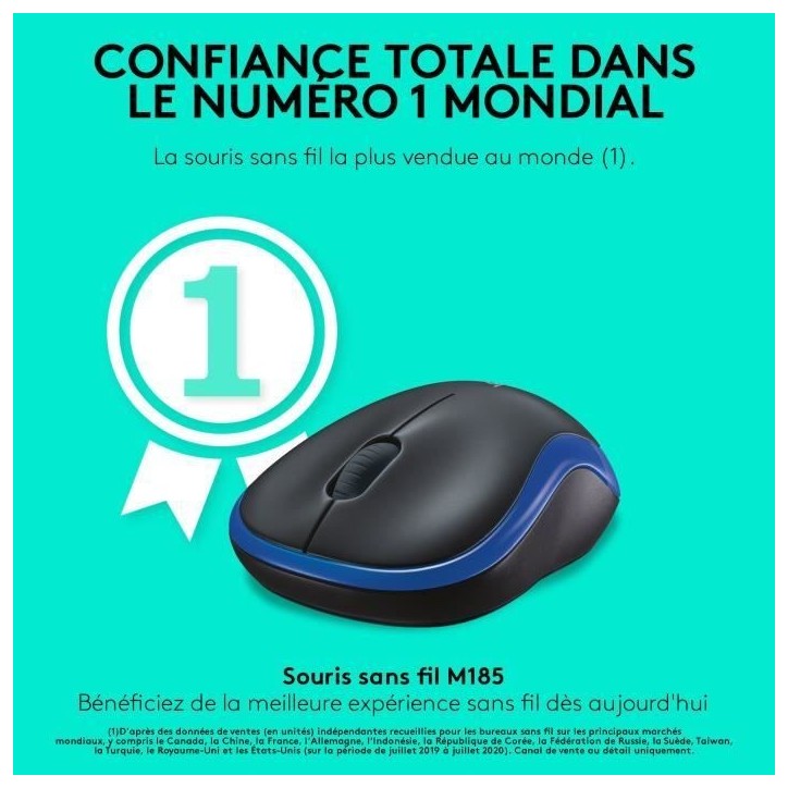 Souris - Sans fil - Logitech - M185 - Bleu - Ambidextre