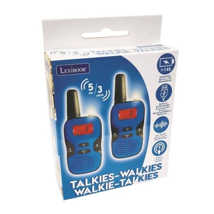 Talkie-Walkies Digitaux - LEXIBOOK - Portée 5km - Rechargeables - 8 combinaisons de canaux Talkie-Walkies Digitaux - LEXIBOOK - Portée 5km - Rechargeables - 8 combinaisons de canaux