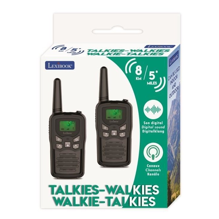 Talkie-Walkies LEXIBOOK noirs - Portée 8 km - Fonction Moniteur - Lampe de poche intégrée Talkie-Walkies LEXIBOOK noirs - Portée 8 km - Fonction Moniteur - Lampe de poche intégrée