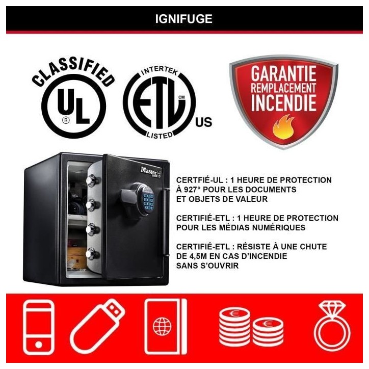 Coffre-fort - MASTER LOCK - LFW123FTC - Ignifuge et Etanche - XL 33,6 Litres - Combinaison Electronique Coffre-fort - MASTER LOCK - LFW123FTC - Ignifuge et Etanche - XL 33,6 Litres - Combinaison Electronique