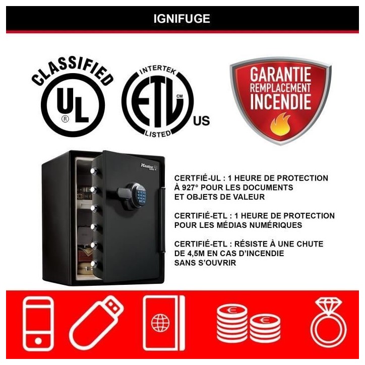 Coffre-fort - MASTER LOCK - Ignifuge et Etanche - XXL 56,6L - Combinaison électronique Coffre-fort - MASTER LOCK - Ignifuge et Etanche - XXL 56,6L - Combinaison électronique