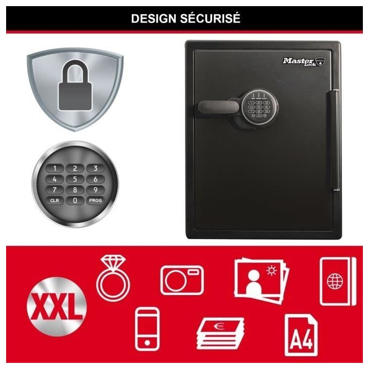 Coffre-fort - MASTER LOCK - Ignifuge et Etanche - XXL 56,6L - Combinaison électronique Coffre-fort - MASTER LOCK - Ignifuge et Etanche - XXL 56,6L - Combinaison électronique