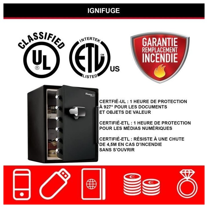 MASTER LOCK Coffre-fort ignifugé et résistant a l'eau (code tactile + alarme) 56,5 L MASTER LOCK Coffre-fort ignifugé et résistant a l'eau (code tactile + alarme) 56,5 L