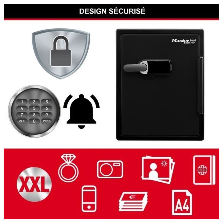 MASTER LOCK Coffre-fort ignifugé et résistant a l'eau (code tactile + alarme) 56,5 L MASTER LOCK Coffre-fort ignifugé et résistant a l'eau (code tactile + alarme) 56,5 L