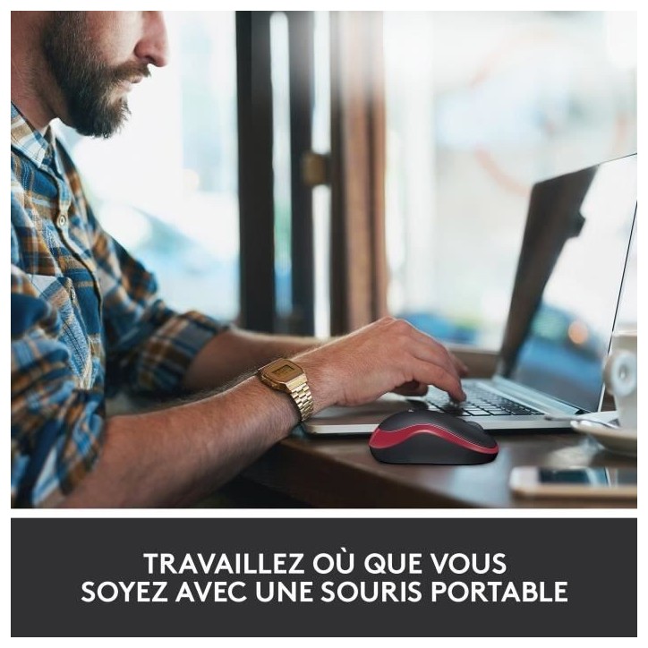 Souris - Sans fil - Logitech - M185 - Rouge - Ambidextre