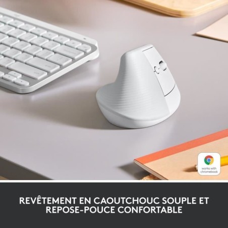 Souris - Sans Fil - Logitech - Lift Ergonomique Verticale - Blanc - Droitier