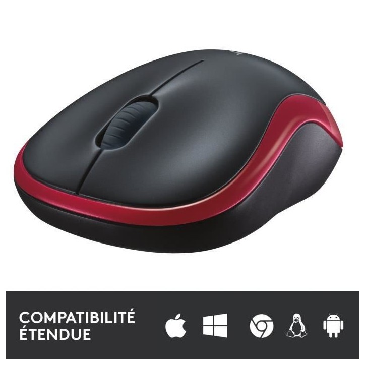 Souris - Sans fil - Logitech - M185 - Rouge - Ambidextre