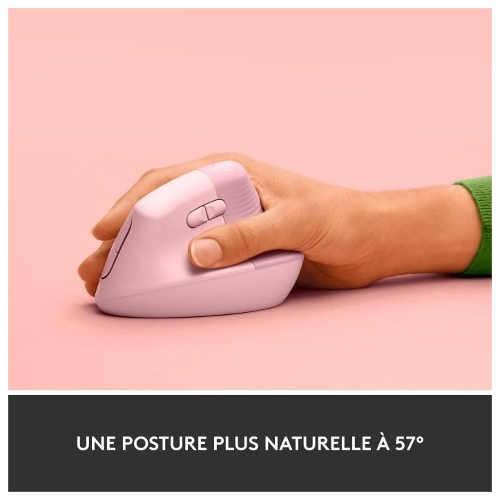 Souris - Sans Fil - Logitech - Lift Ergonomique Verticale - Rose - Droitier