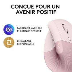 Souris - Sans Fil - Logitech - Lift Ergonomique Verticale - Rose - Dro