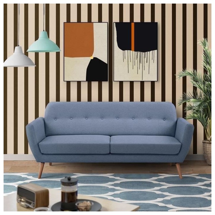 Canapé - 3 places - LILLY - Tissu Bleu clair - 193 x 79 x 86 cm - SENHO