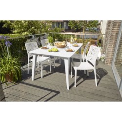 Table de jardin - Rectangulaire - Coloris : blanc - En résine - 6 per
