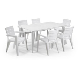 Table de jardin - Rectangulaire - Coloris : blanc - En résine - 6 per