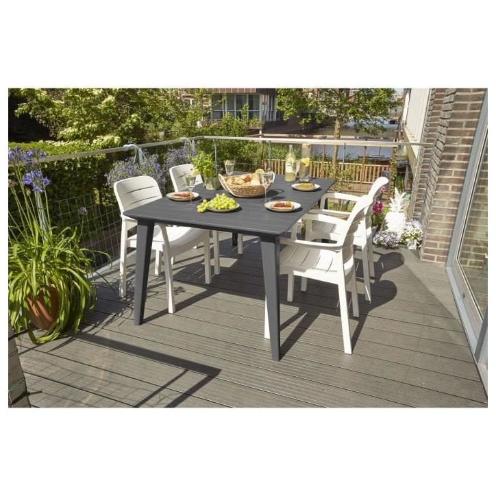 Table de jardin - rectangulaire 160cm - gris graphite - en résine - 6 personnes - Lima - Allibert by KETER