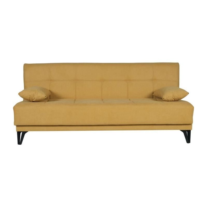 Banquette convertible 3 places - LIMRA - Tissu moutarde - 2 coussins - Banquette convertible 3 places - LIMRA - Tissu moutarde - 2 coussins -
