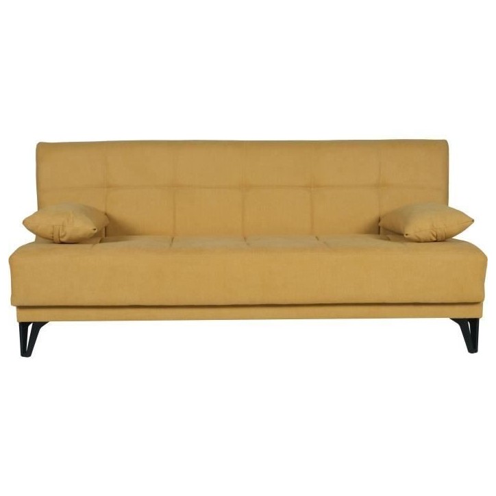 Banquette convertible 3 places - LIMRA - Tissu moutarde - 2 coussins - 190 x 87 x 87 cm Banquette convertible 3 places - LIMRA - Tissu moutarde - 2 coussins - 190 x 87 x 87 cm