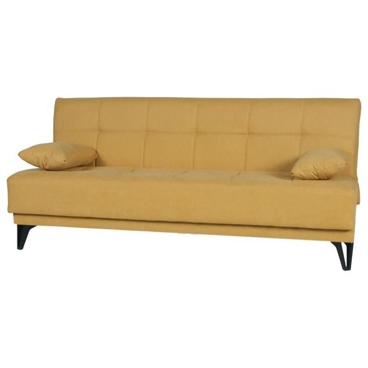 Banquette convertible 3 places - LIMRA - Tissu moutarde - 2 coussins - 190 x 87 x 87 cm Banquette convertible 3 places - LIMRA - Tissu moutarde - 2 coussins - 190 x 87 x 87 cm