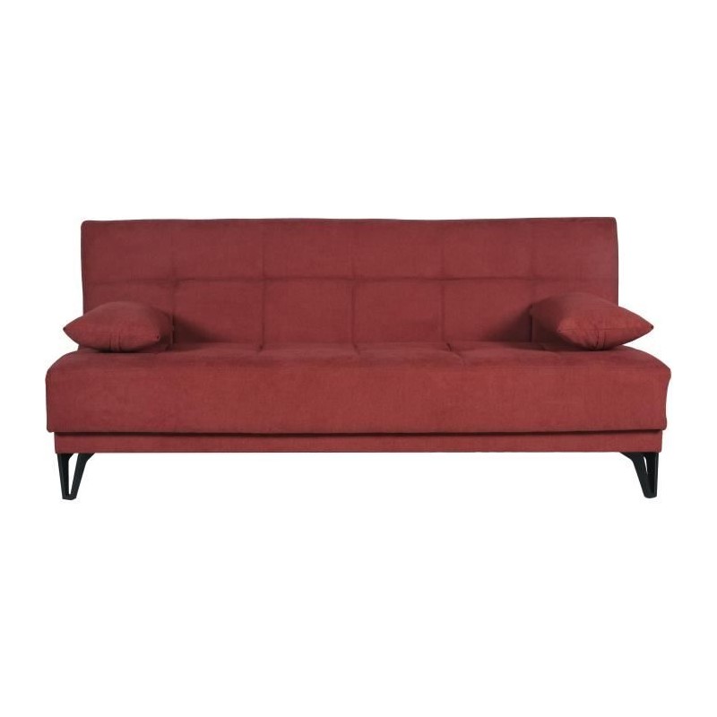 Banquette convertible 3 places - LIMRA - Tissu rouge - 2 coussins - 19 Banquette convertible 3 places - LIMRA - Tissu rouge - 2 coussins - 19