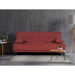 Banquette convertible 3 places - LIMRA - Tissu rouge - 2 coussins - 19