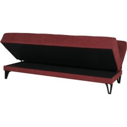 Banquette convertible 3 places - LIMRA - Tissu rouge - 2 coussins - 19