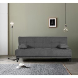 Banquette convertible 3 places - LIMRA - Tissu gris clair - 2 coussins