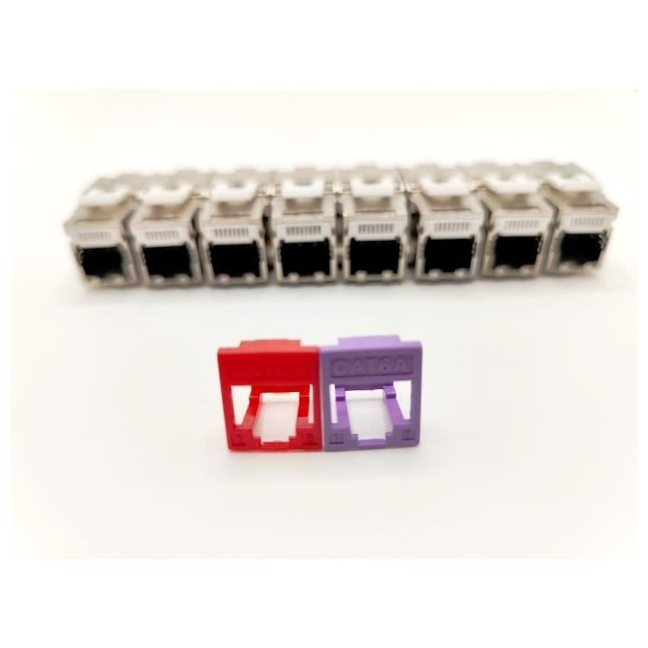 Pack de 8 noyaux keystone RJ45 Cat.6a - LINEAIRE - PRC624AK8 - 2 avec façades colorées Pack de 8 noyaux keystone RJ45 Cat.6a - LINEAIRE - PRC624AK8 - 2 avec façades colorées