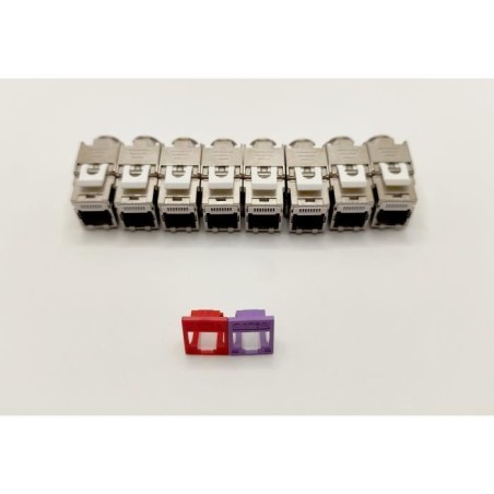 Pack de 8 noyaux keystone RJ45 Cat.6a - LINEAIRE - PRC624AK8 - 2 avec façades colorées