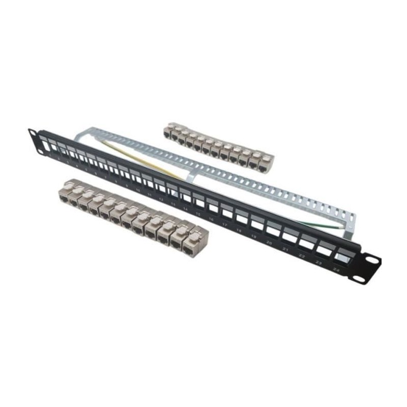 Panneau de brassage 24 ports + 24 noyaux keystone RJ45 Cat.6a - LINEAI Panneau de brassage 24 ports + 24 noyaux keystone RJ45 Cat.6a - LINEAI