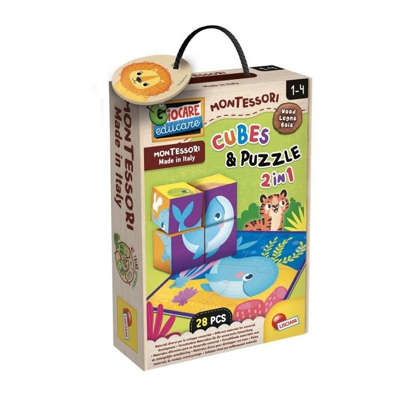 Jeu créatif 2-en-1 - LISCIANI - Montessori Baby Bois - Cubes et puzzl Jeu créatif 2-en-1 - LISCIANI - Montessori Baby Bois - Cubes et puzzl