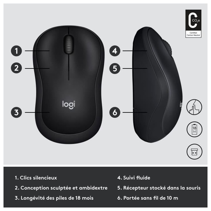 Souris - Sans Fil - Logitech - M220 Silent - Noir - Silencieuse