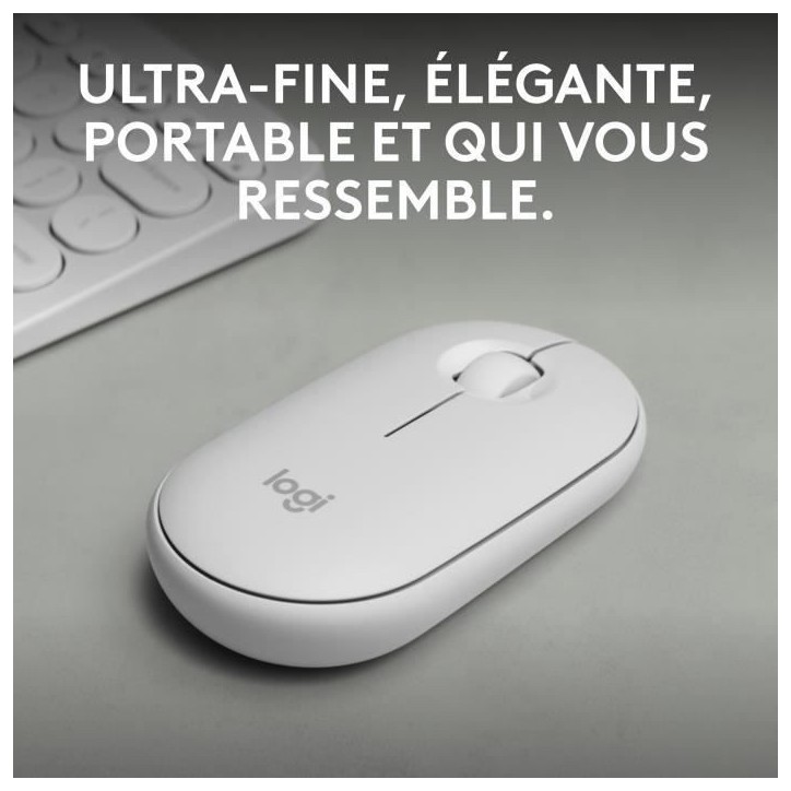 Souris - Sans fil - Logitech - Pebble Mouse 2 M350s - Blanche Souris - Sans fil - Logitech - Pebble Mouse 2 M350s - Blanche