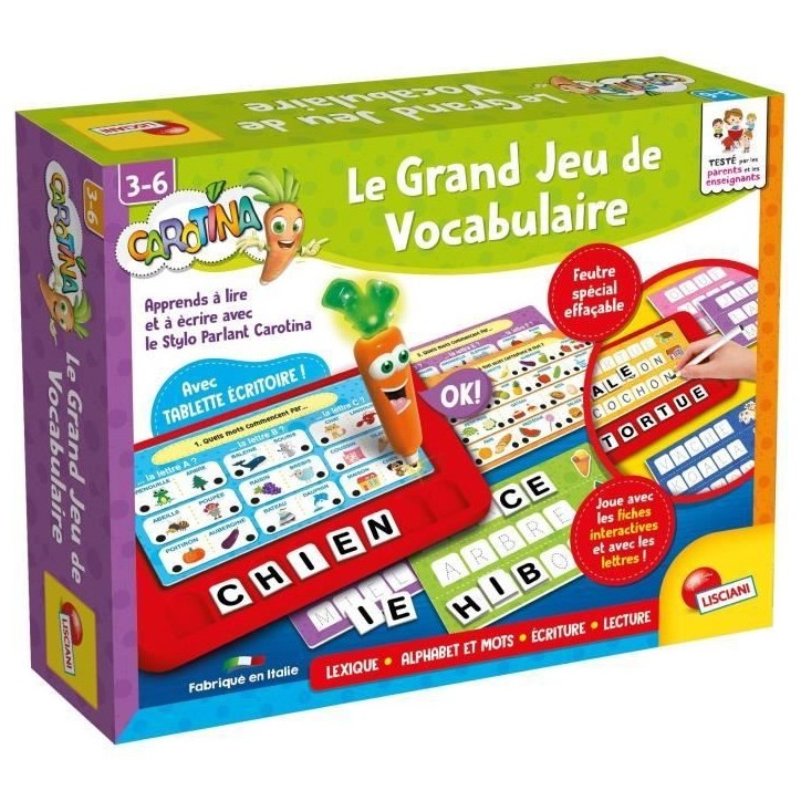 Jeu éducatif - LISCIANI - Carotina - Stylo parlant - Grand jeu vocabulaire - Alphabet interactif - Des 3 ans Jeu éducatif - LISCIANI - Carotina - Stylo parlant - Grand jeu vocabulaire - Alphabet interactif - Des 3 ans