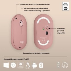 Souris - Sans fil - Logitech - Pebble Mouse 2 M350s - Rose