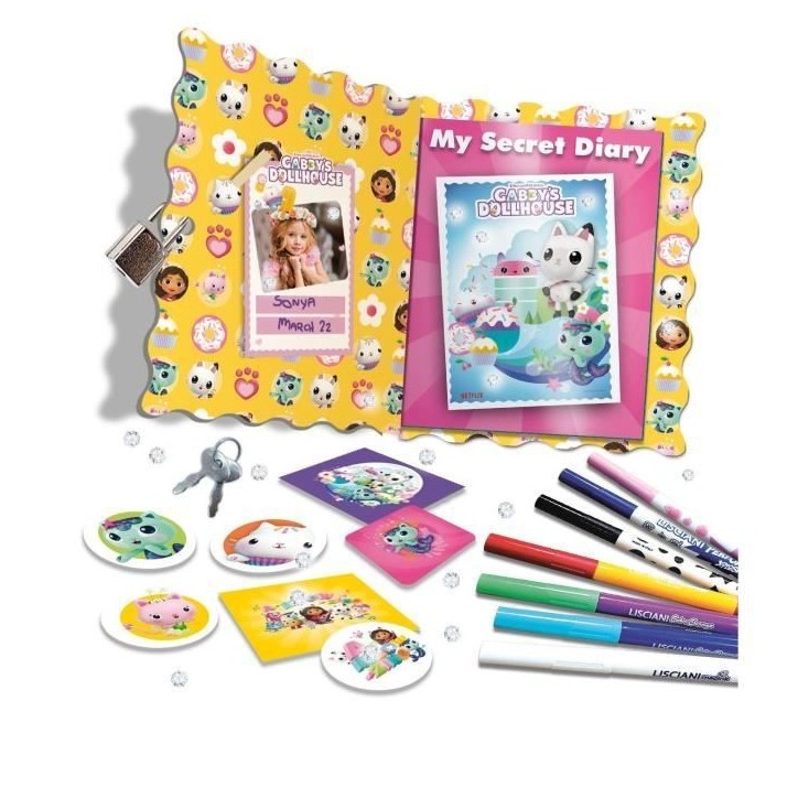 Journal secret - LISCIANI - Gabby's Dollhouse - Stylos magiques - Lampe UV et cadenas - Personnalisation créative Journal secret - LISCIANI - Gabby's Dollhouse - Stylos magiques - Lampe UV et cadenas - Personnalisation créative