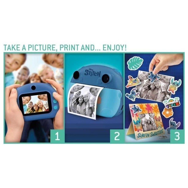 Appareil Photo Instantané - HI TECH - PRINT CAM - STITCH - Double objectif, effets et cadres, impression instantanée Appareil Photo Instantané - HI TECH - PRINT CAM - STITCH - Double objectif, effets et cadres, impression instantanée