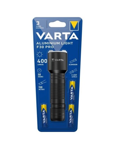 Torche-VARTA-Aluminium Light F30 Pro-400lm-LED hautes performances-3 modes d'éclairage-clip poche-3 Piles AAA incluses