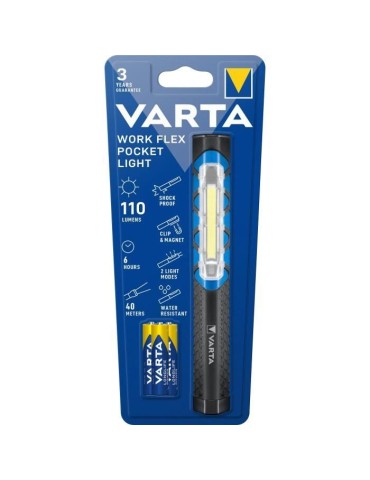Torche-VARTA-Work Flex Pocket Light-110lm-Compacte-LED hautes performances-IPX4-aimantée-clip de poche-3 Piles AAA incluses