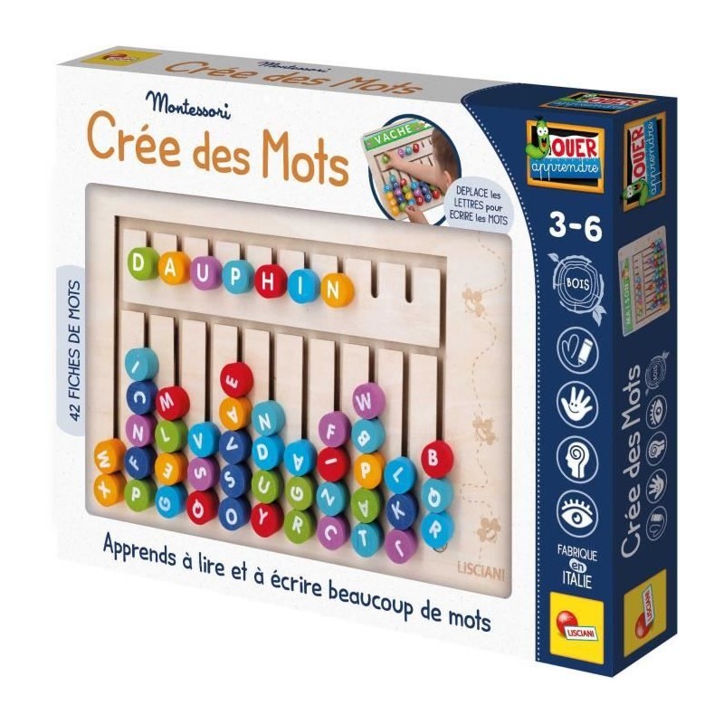 Compose-mots - Jeu Montessori - MONTESSORI - Tableau en Bois, Lettres Compose-mots - Jeu Montessori - MONTESSORI - Tableau en Bois, Lettres