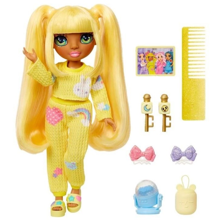 Junior High Pyjama Party - Poupée mannequin articulée 22 cm - Sunny (Jaune) - Nombreux accessoires - a partir de 4 ans Junior High Pyjama Party - Poupée mannequin articulée 22 cm - Sunny (Jaune) - Nombreux accessoires - a partir de 4 ans