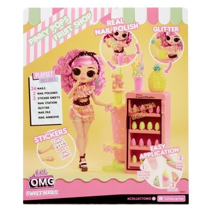 L.O.L. Surprise OMG Sweet Nails™ - Bar a ongles - Poupée mannequin Pinky Pops Fruit Shop - Theme Fruit - A partir de 4 ans L.O.L. Surprise OMG Sweet Nails™ - Bar a ongles - Poupée mannequin Pinky Pops Fruit Shop - Theme Fruit - A partir de 4 ans