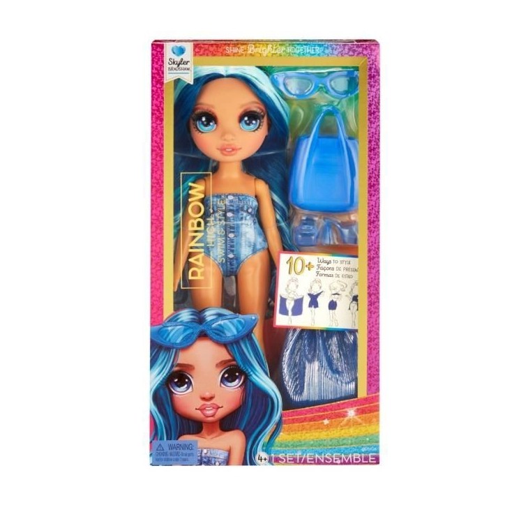 Rainbow High Swim & Style - Poupée mannequin ariculée 27 cm - Skyler (Bleue) - Maillot de bain + Paréo - a partir de 4 ans Rainbow High Swim & Style - Poupée mannequin ariculée 27 cm - Skyler (Bleue) - Maillot de bain + Paréo - a partir de 4 ans