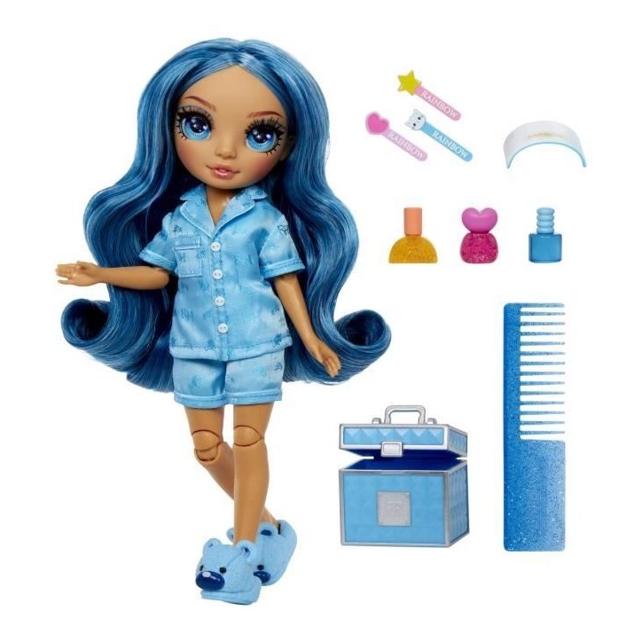 Junior High Pyjama Party - Poupée mannequin articulée 22 cm - Skyler (Bleue) - Nombreux accessoires - a partir de 4 ans