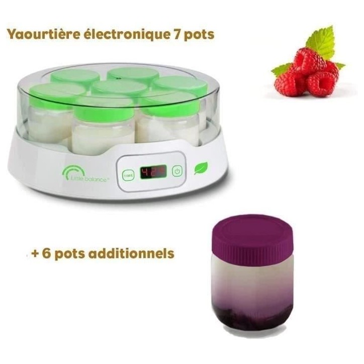 Yaourtiere LITTLE BALANCE - Capacité 7 pots de 190ml + 6 pots additionnels - Programmable jusqu'a 14h - 20W Yaourtiere LITTLE BALANCE - Capacité 7 pots de 190ml + 6 pots additionnels - Programmable jusqu'a 14h - 20W