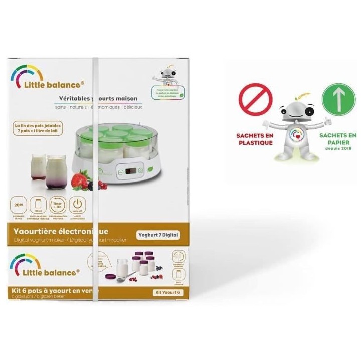 Yaourtiere LITTLE BALANCE - Capacité 7 pots de 190ml + 6 pots additionnels - Programmable jusqu'a 14h - 20W Yaourtiere LITTLE BALANCE - Capacité 7 pots de 190ml + 6 pots additionnels - Programmable jusqu'a 14h - 20W